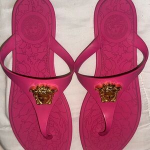 Versace Fuchsia Sandals with Gold Emblem